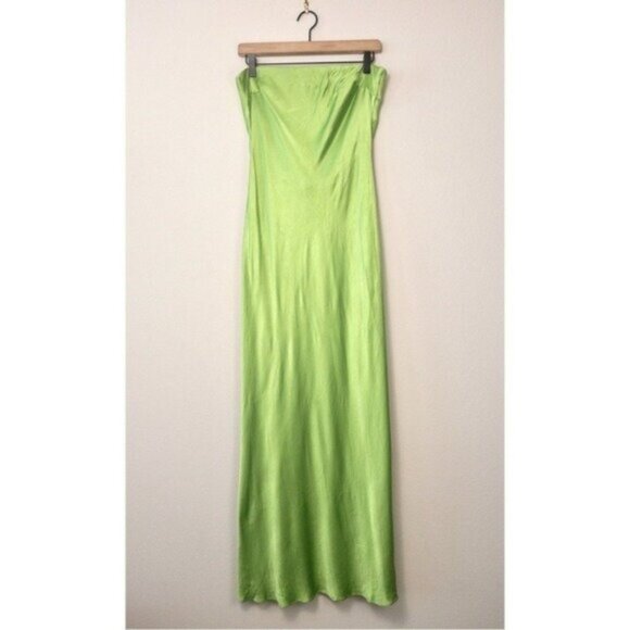 Bec + Bridge Moon Dance Strapless Dress 10 Sweet Pea Green Satin Cutout Draped - Picture 5 of 12